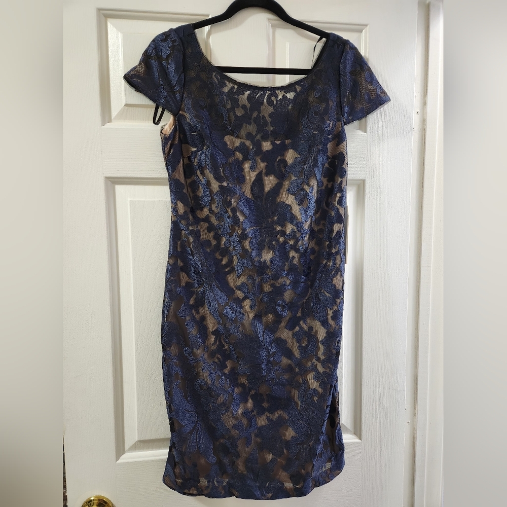 Calvin Klein Blue Sheath Mini Dress with Flutter Cap Sleeves